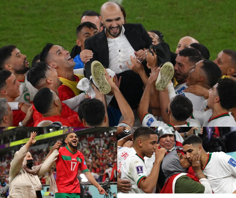 Coach Walid Regragui celebrating with the team